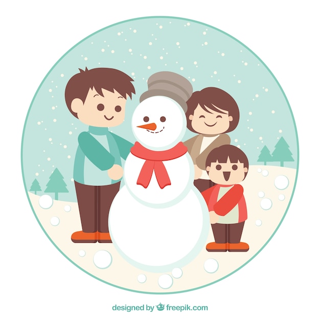 Free vector illustration of children making a snowman