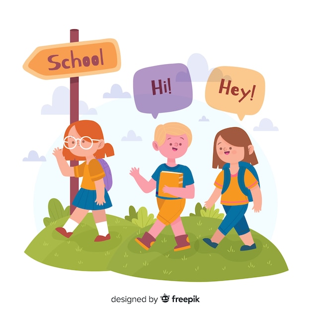 Illustration of children in their first day at school