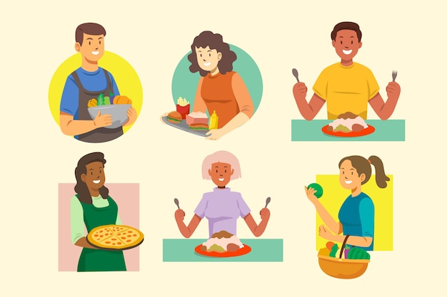 Illustration concept with people with food