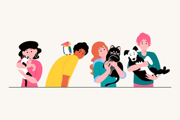 Illustration concept with people with pets