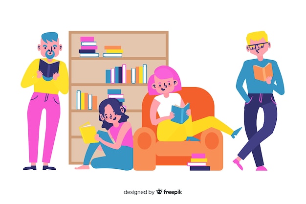 Illustration concept with young people reading