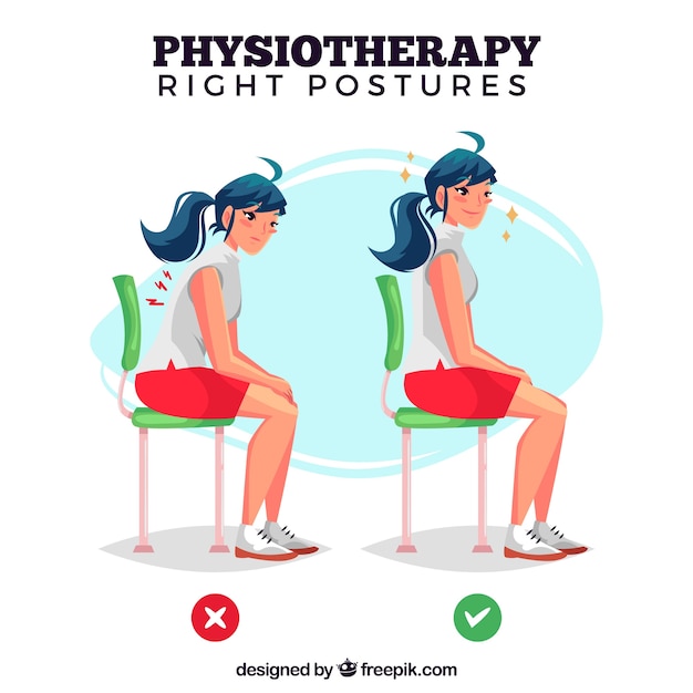 Illustration of correct and incorrect posture to sit