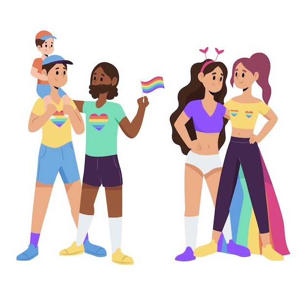 Free Vector illustration couple and family on pride day