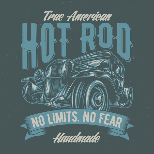 illustration of custom hot rod. Hand drawn illustration.