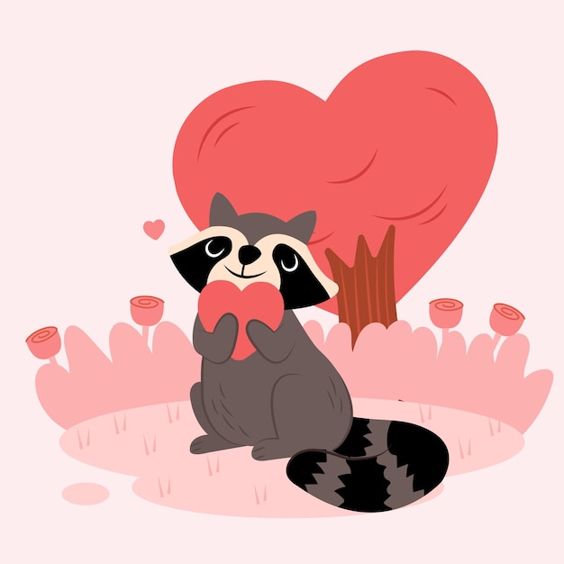 Free Vector illustration of cute raccoon raising his hands with love