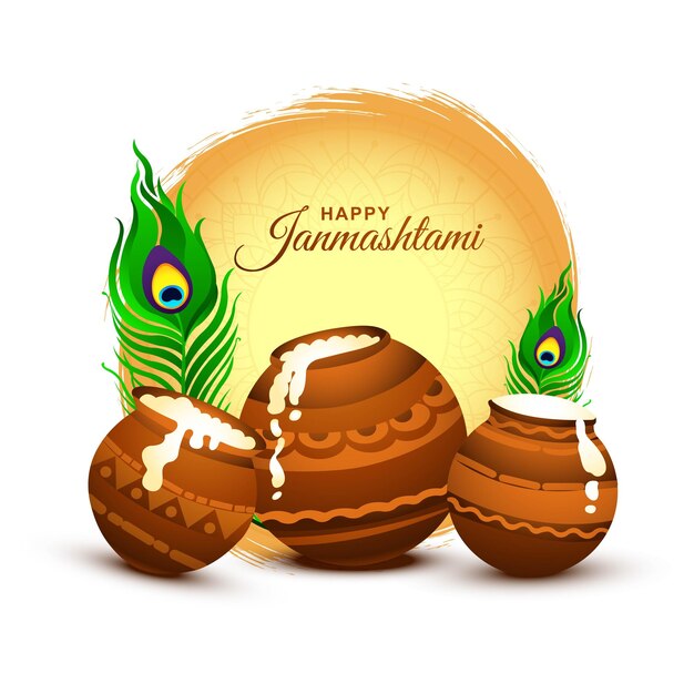 Illustration of dahi handi celebration in happy janmashtami holiday card background