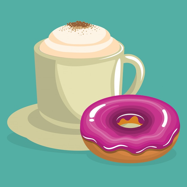 Free Vector illustration of delicious coffee cup and donuts