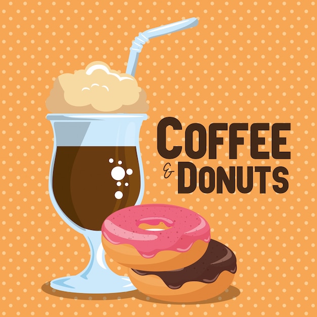 Free Vector illustration of delicious iced coffee cup and donuts