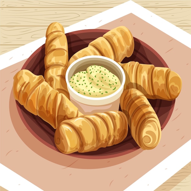 Free Vector illustration of delicious tequenos with sauce