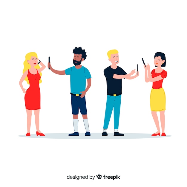 Free Vector illustration design with characters holding phones