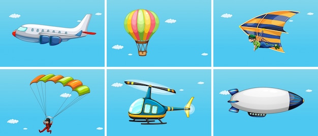 Free Vector illustration of different ways of transportations in the sky