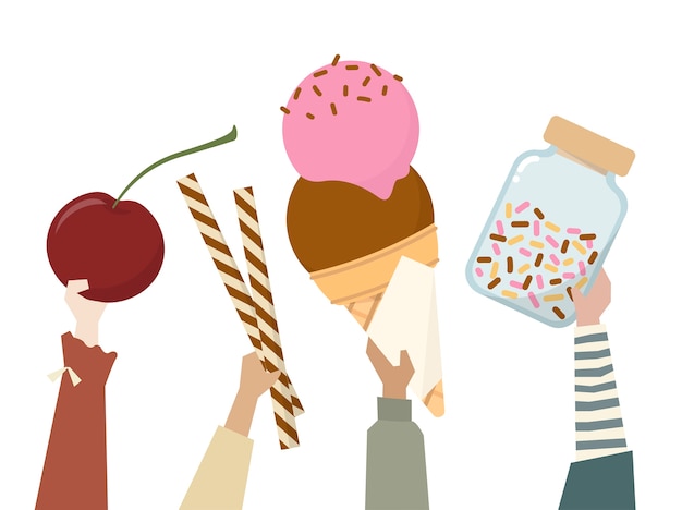 Free Vector illustration of diverse people holding sweets