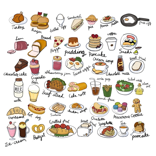 Illustration drawing style of food collection