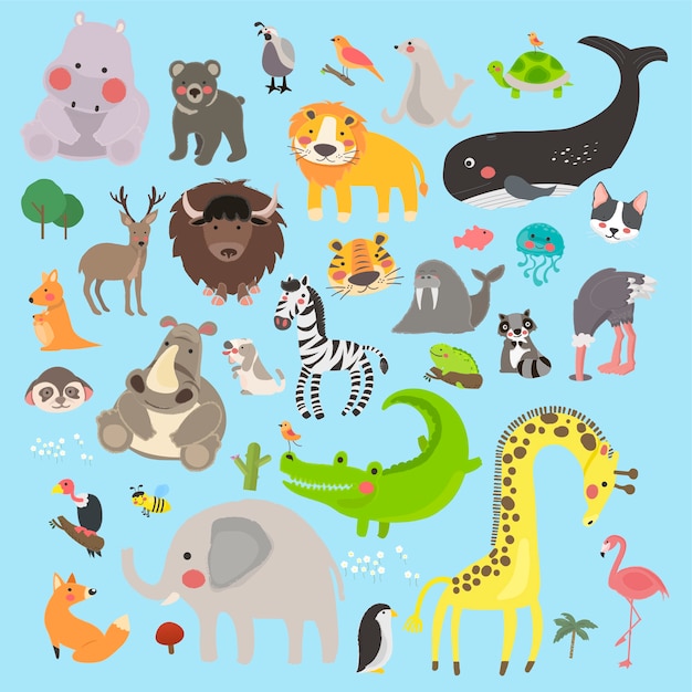 Illustration drawing style set of wildlife