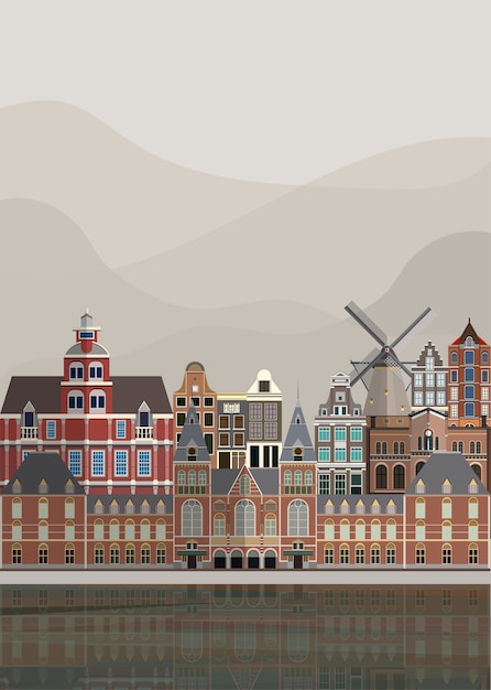 Free vector illustration of the dutch landmarks