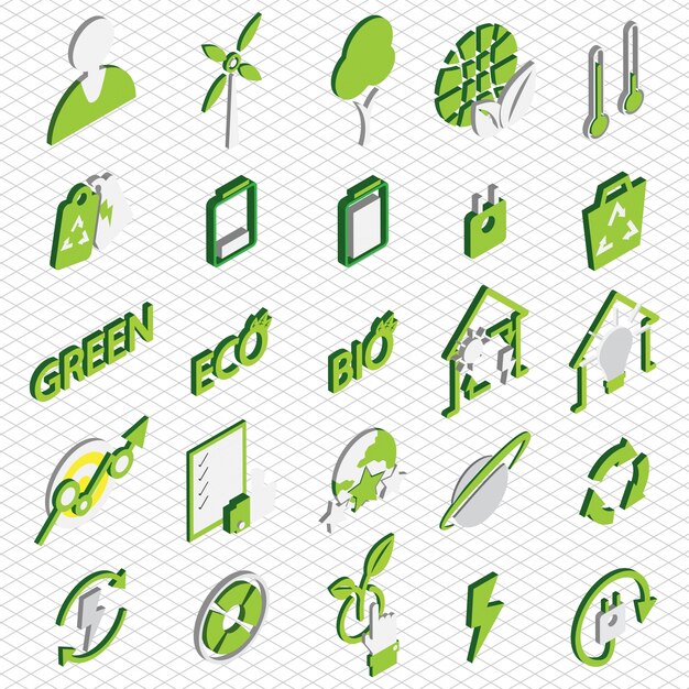 Illustration of eco icons set concept in isometric graphic