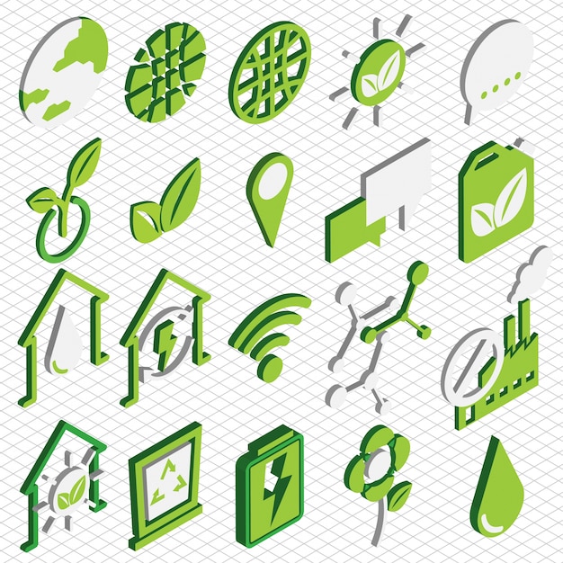 Illustration of eco icons set concept in isometric graphic