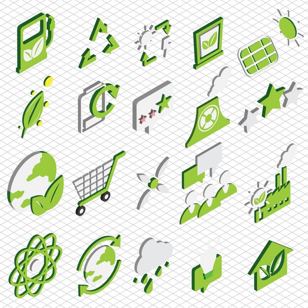 Illustration of eco icons set concept in isometric graphic