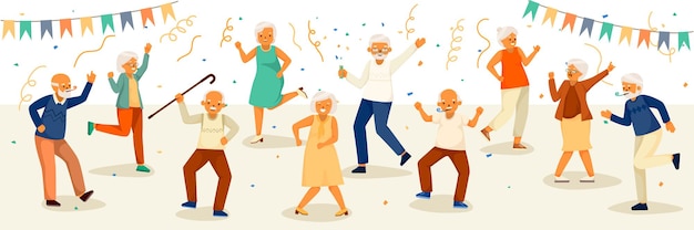 Illustration of elderly people dancing at a party