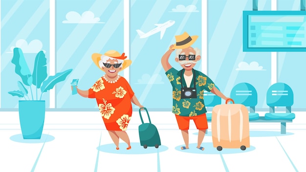 Illustration of elderly people preparing for holidays