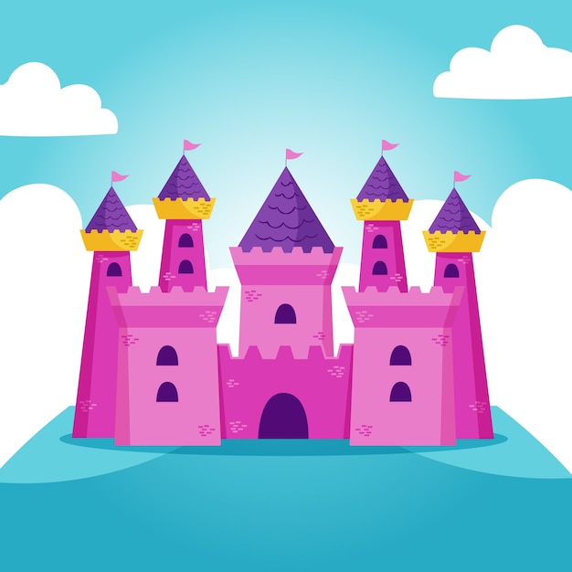 Free Vector illustration of fairytale castle with flags