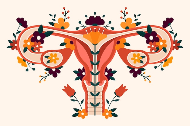 Free Vector illustration of female reproductive system with flowers