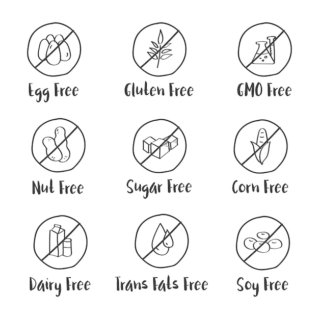 Illustration of food allergy icons isolated