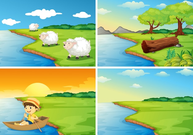 Illustration of four scenes of the countryside