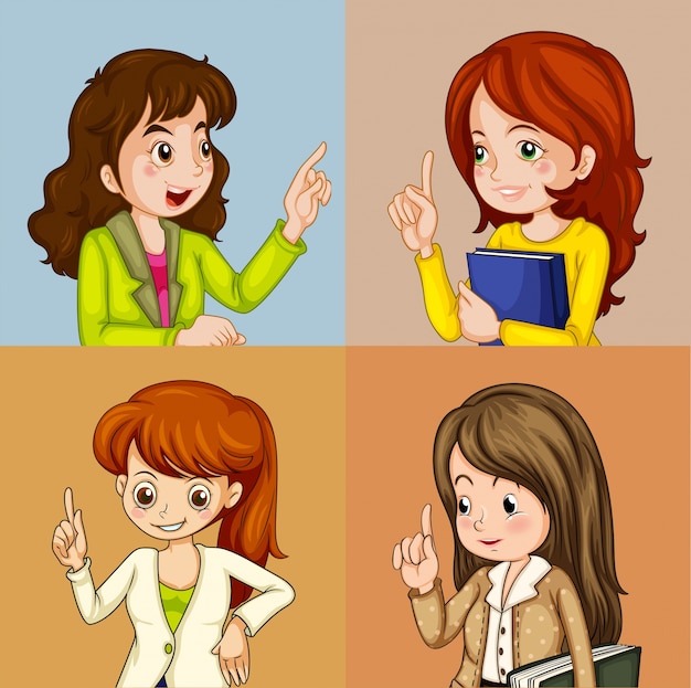 Illustration of four squares of business woman