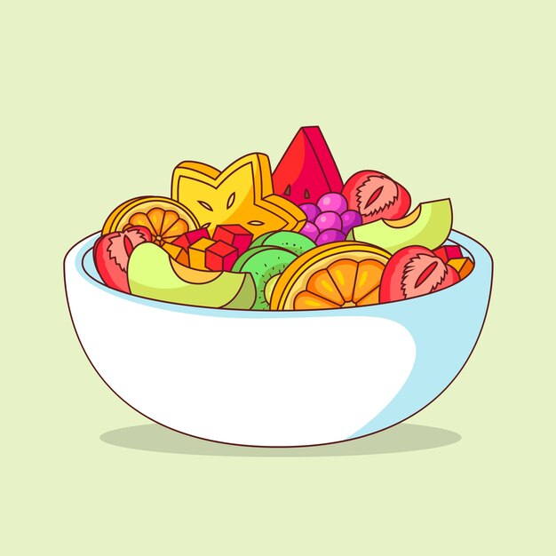 Illustration of fruit and salad bowl