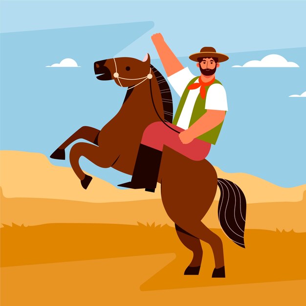 Illustration of gaucho cowboy in hand drawn style