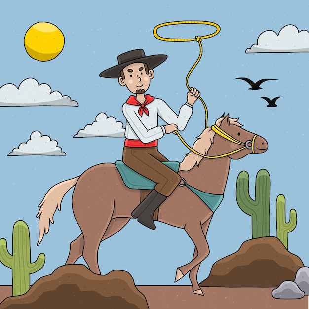 Illustration of gaucho cowboy in hand drawn style