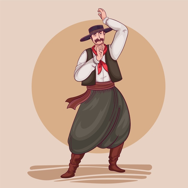 Free Vector illustration of gaucho dancing in hand drawn style