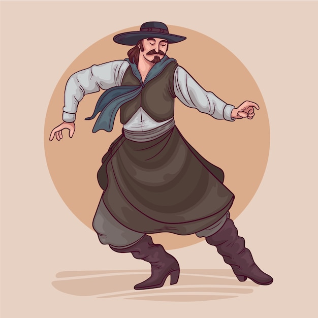 Free Vector illustration of gaucho dancing in hand drawn style