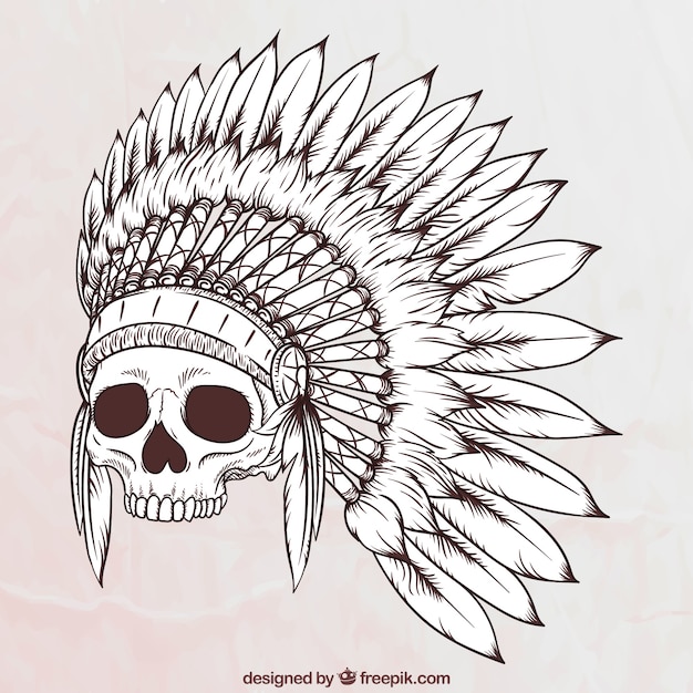 Free Vector illustration of hand drawn indian skull