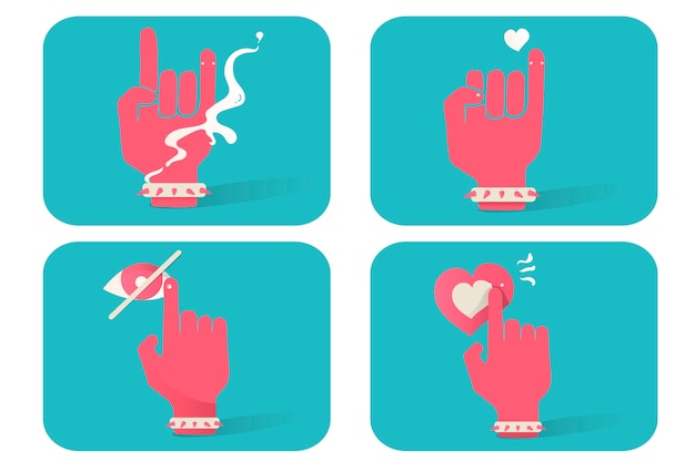 Free Vector illustration of hand gesture icons set on blue background