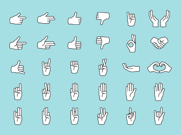 Free Vector illustration of hands gesture set in thin line