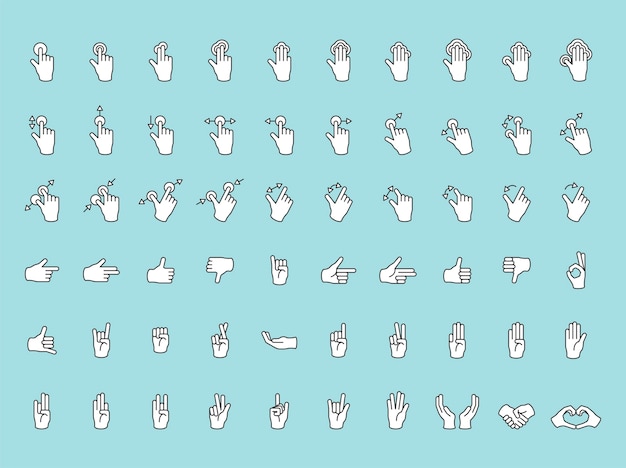 Free Vector illustration of hands gesture set in thin line