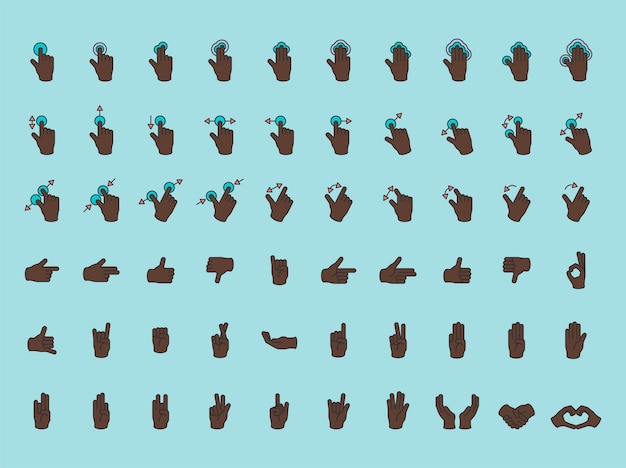 Free Vector illustration of hands gesture set in thin line