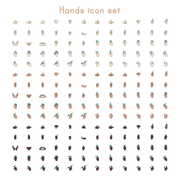 Illustration of hands gesture set in thin line