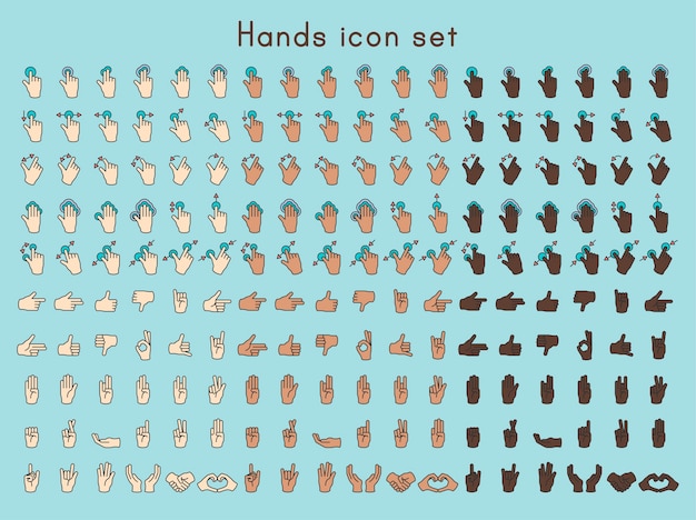 Free Vector illustration of hands gesture set in thin line