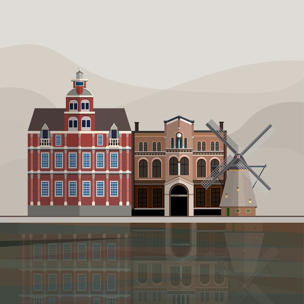 Free Vector illustration of holland tourist attraction