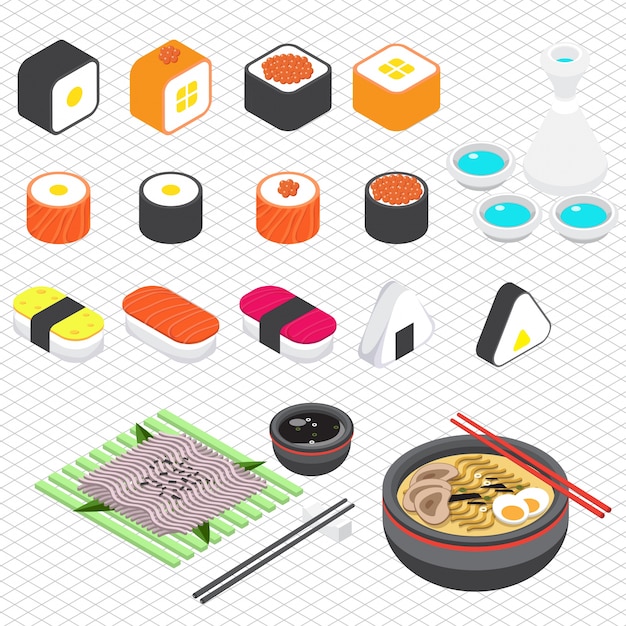 Free Vector illustration of japanese food graphic in isometric 3d graphic