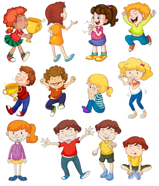 Illustration of kids in winning and cheering poses