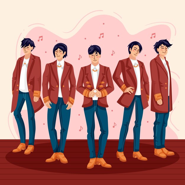 Illustration of kpop boy band