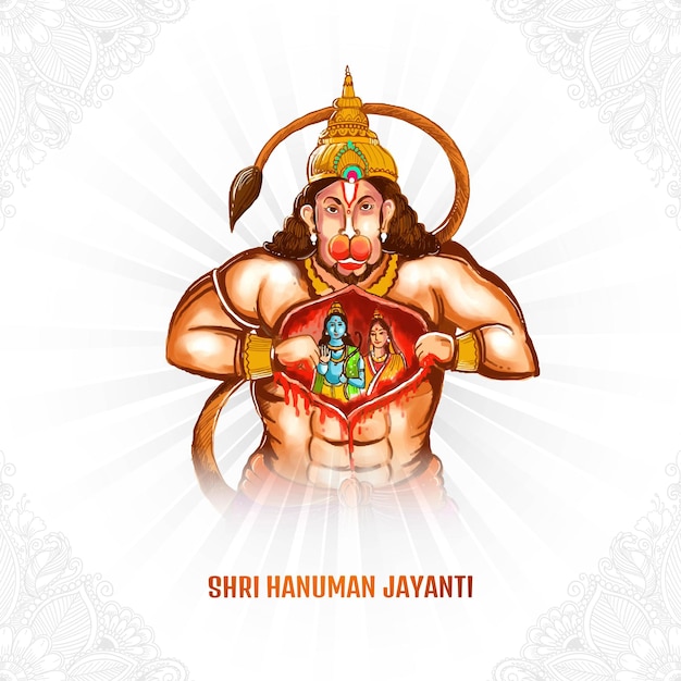 Free vector illustration of lord hanuman for hanuman jayanti festival card background