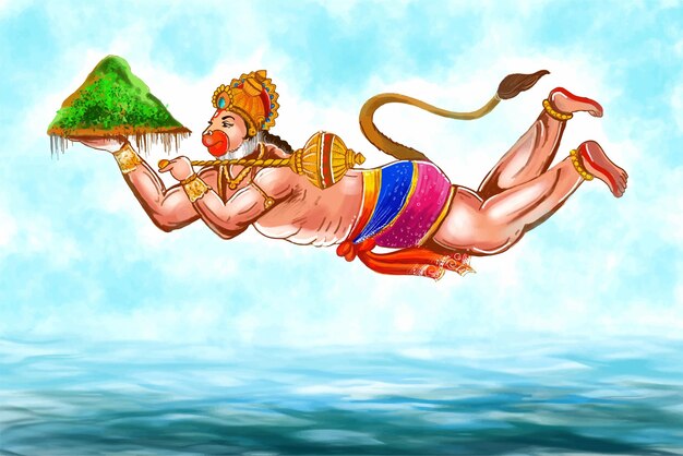 Illustration of lord hanuman for hanuman jayanti festival card background