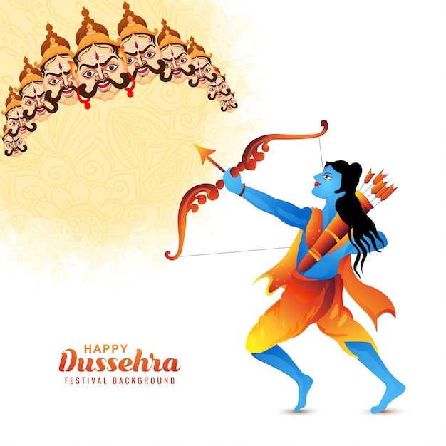 Illustration of lord rama killing ravana in happy dussehra festival card background