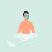 Free vector illustration of a man with snorkeling gear floating in calm waters