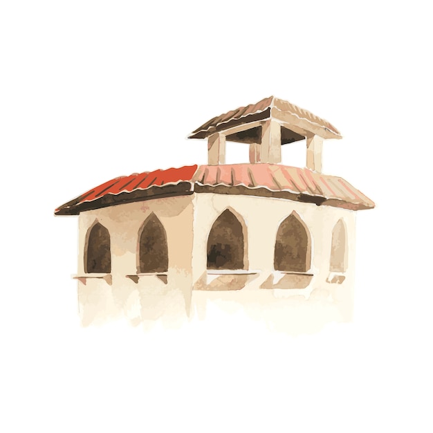 Free Vector illustration of mediterranean city building exterior water color style